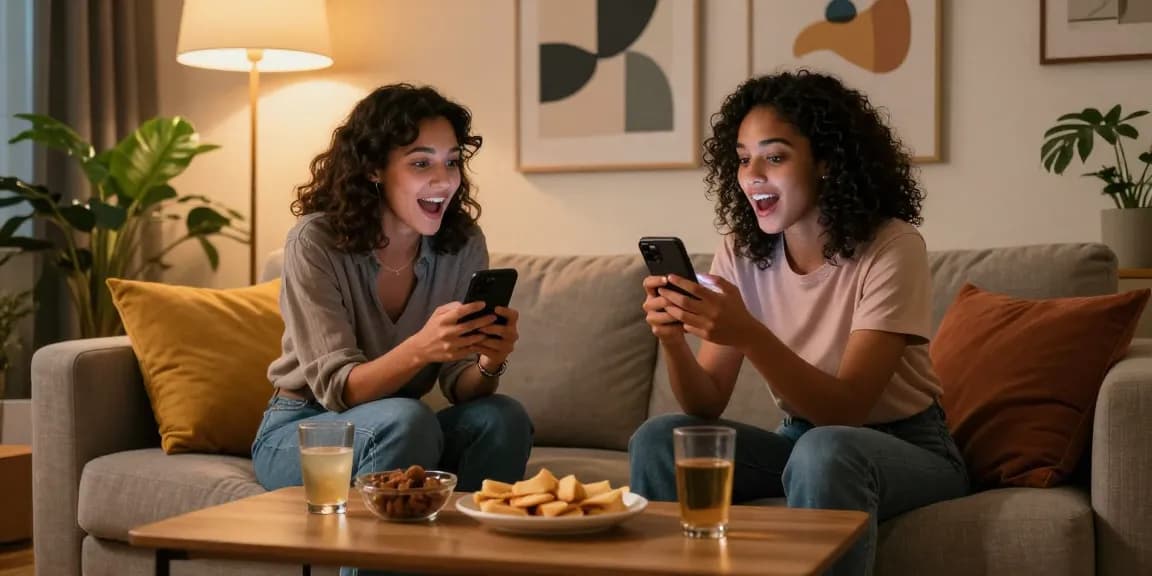 Friends enjoying an engaging nsfw chat in a cozy lounge atmosphere.