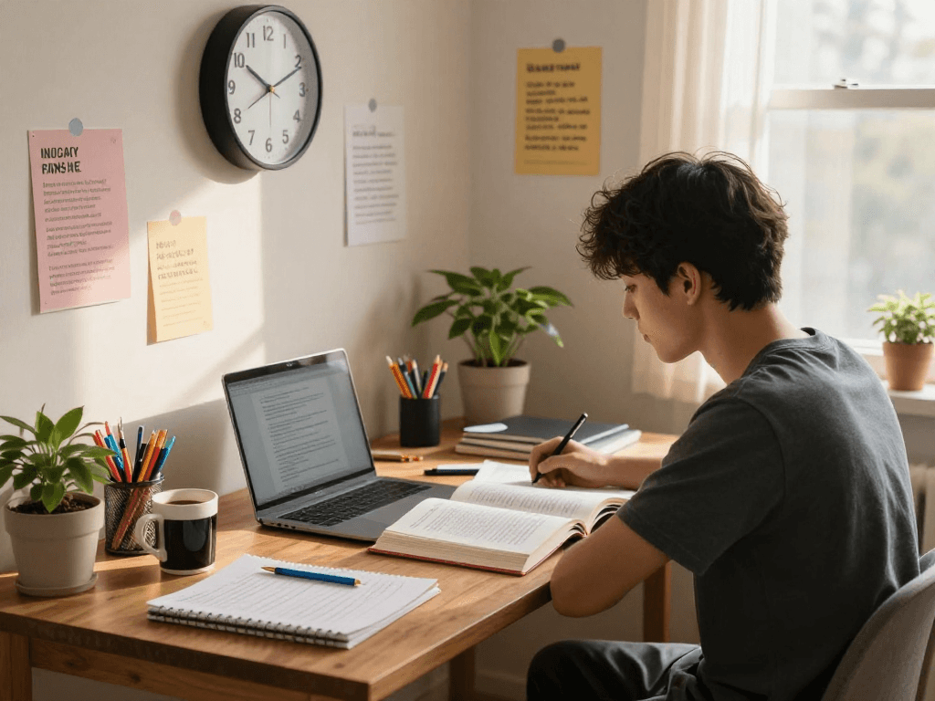 Engaged student studying in a cozy study space, exploring tuition classes near me for personalized learning.