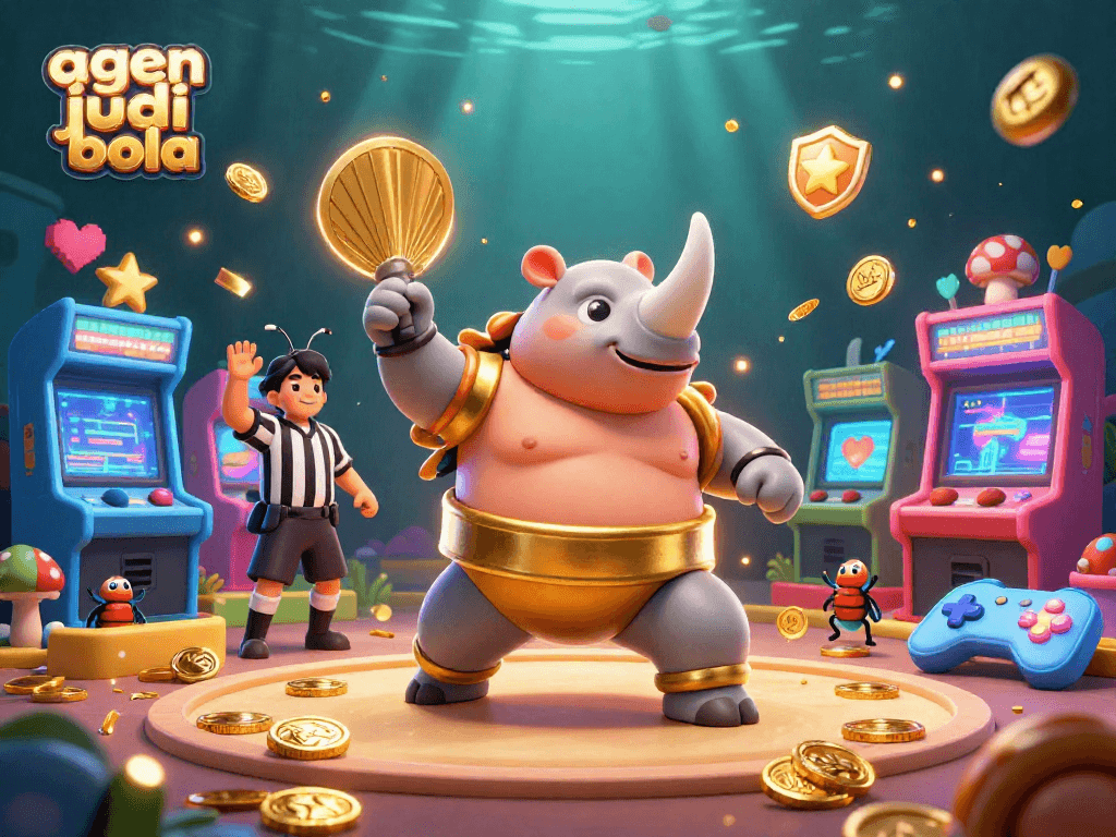 Experience thrilling action with the agen judi bola as a sumo champion beetle stomps gold coins in a dynamic casino scene.
