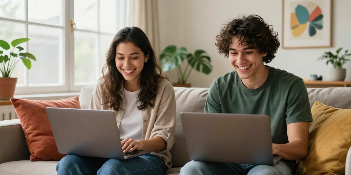 Engaging random chat scene with two friends laughing during a private video call.