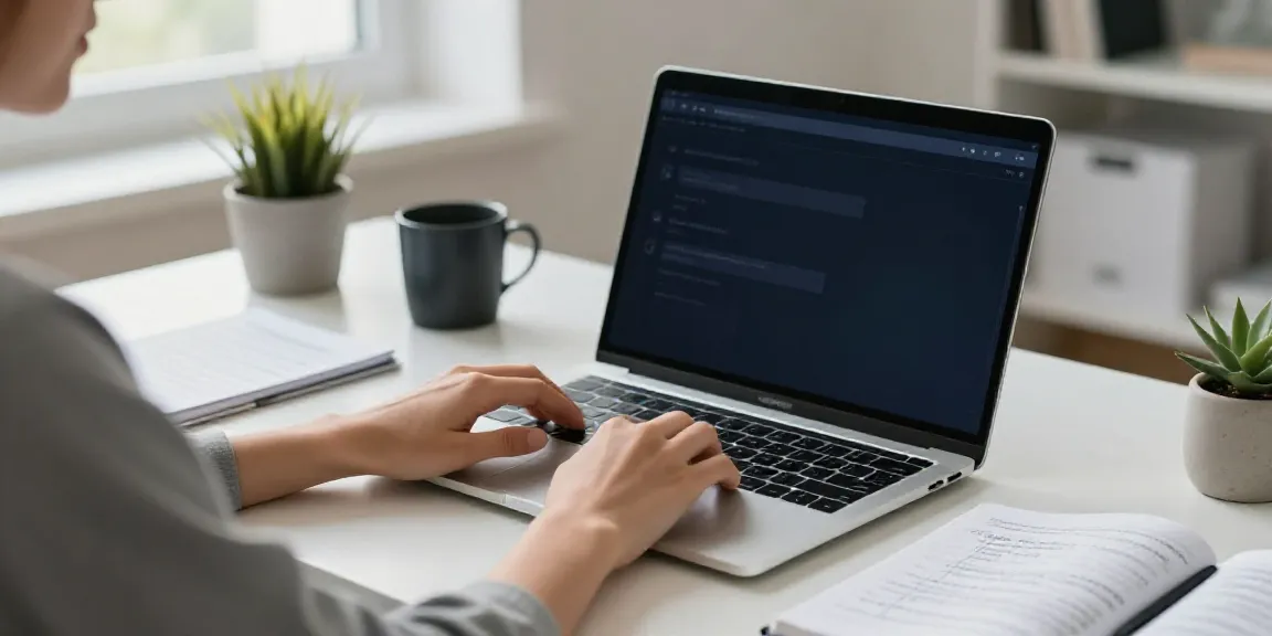 Engaged user seeking Hotmail technical support from a modern home office.