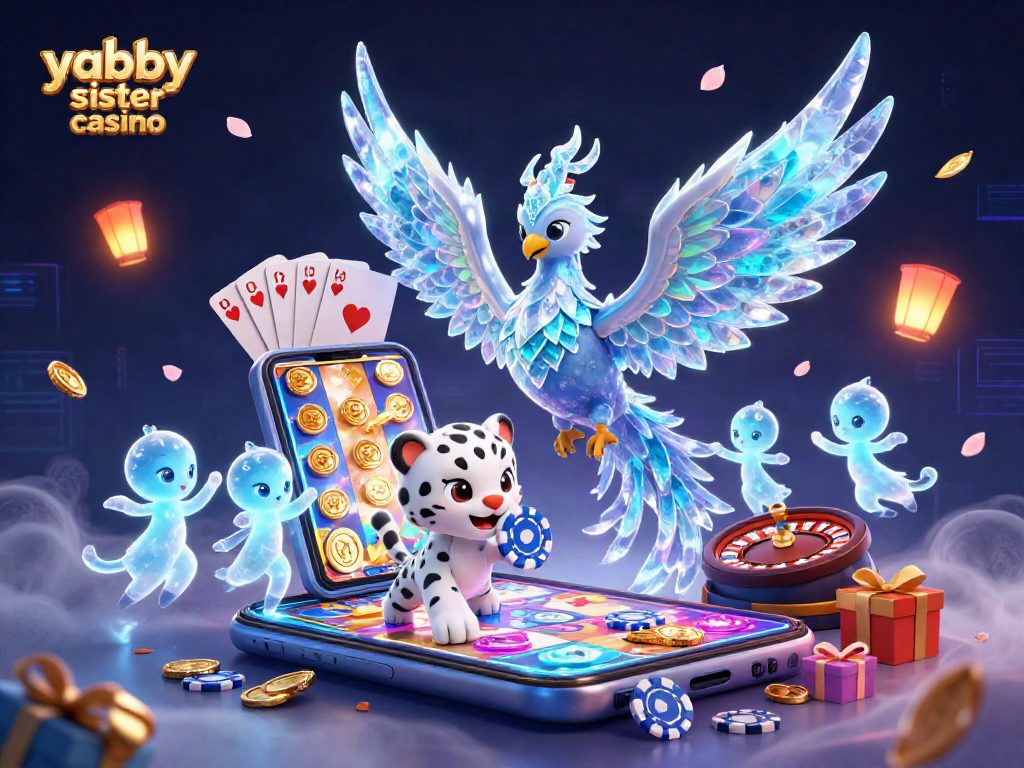 Experience the thrill of yabby sister casino with an enchanting scene of ice phoenix, snow leopard, and glowing sprites.