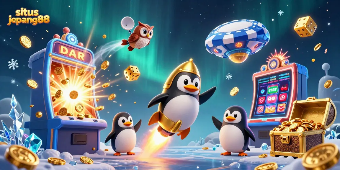 Engage with situs jepang88's dynamic casino adventure featuring a golden penguin and jackpot elements.