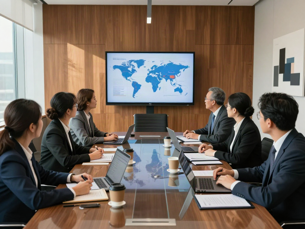 Lead Roedl legal team collaborating on international business strategy in a modern office