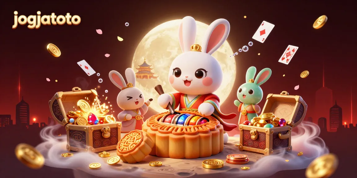 Join the action with jogjatoto, where a moon rabbit character interacts with vibrant slot reels amidst an enchanting lunar setting.
