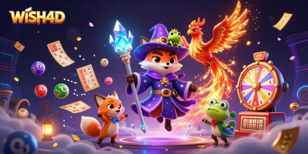 Engage with WISH4D's vibrant lottery experience featuring magic and colorful game elements.