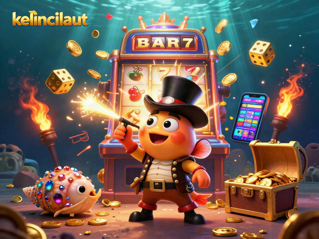 Experience thrilling gameplay with kelincilaut through vibrant 3D illustrations of sea creatures and casino elements.