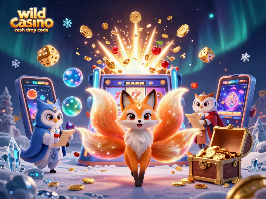 Play with the wild casino cash drop code and discover vibrant rewards, featuring a colorful fox spirit and engaging casino imagery.
