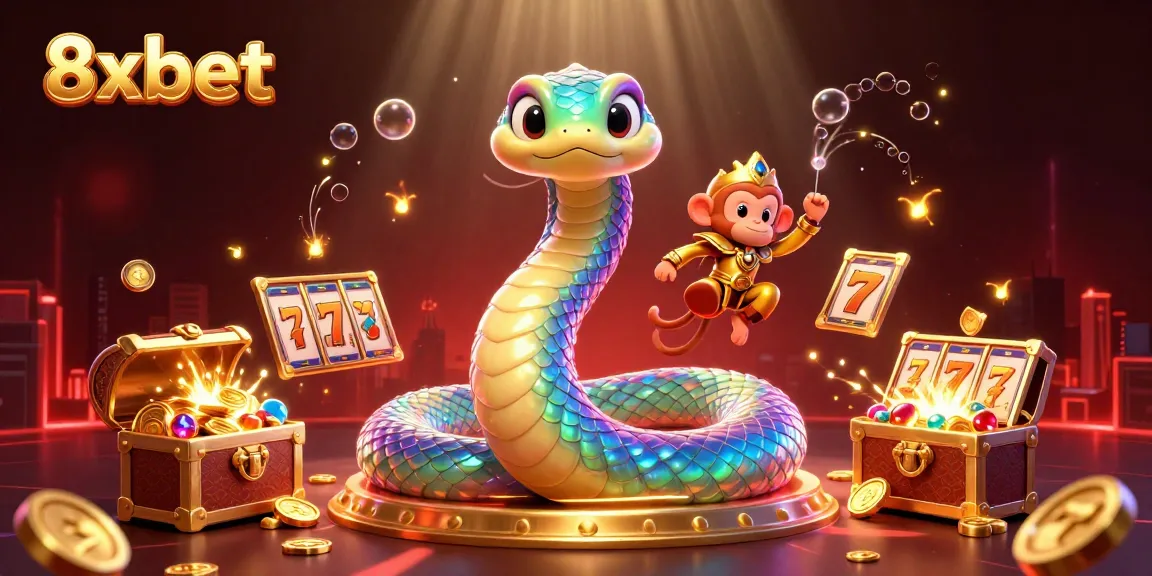 Experience thrilling gaming action at 8xbet, featuring vibrant visuals and dynamic characters in a casino-themed scene.