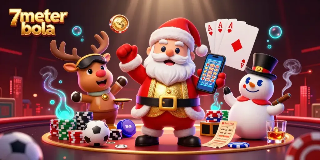 Bet on 7meter bola to win big with engaging casino action featuring Santa, reindeer, and snowman.
