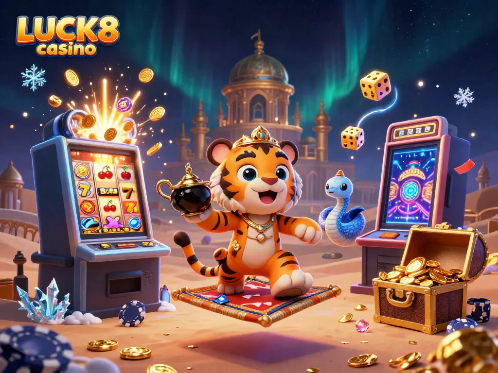 Experience the excitement of LUCK8 casino with dynamic characters and vibrant gaming elements.