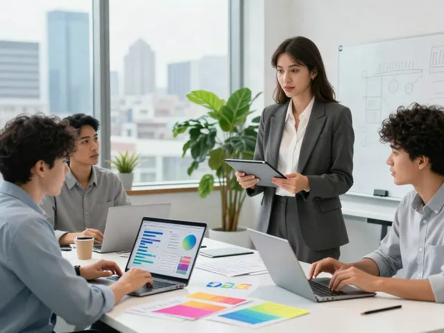 A diverse team collaborating in a bright office, showcasing a great site strategy discussion.