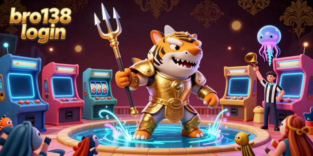 Spin and win with bro138 login, featuring vibrant gaming elements in an engaging 3D underwater arena.