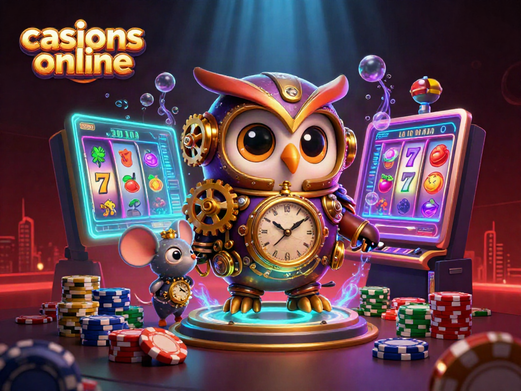 Play engaging slots at casinos online with a steampunk owl and futuristic elements.