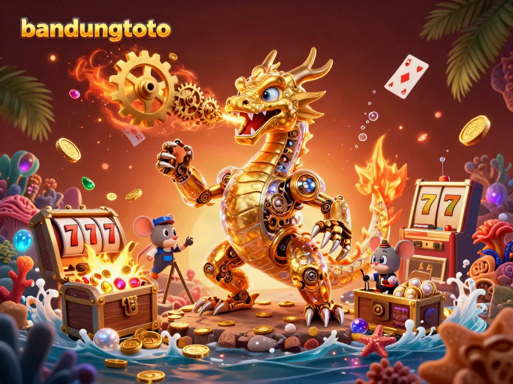 Experience thrilling gameplay with bandungtoto, featuring a golden dragon and dynamic slot elements.