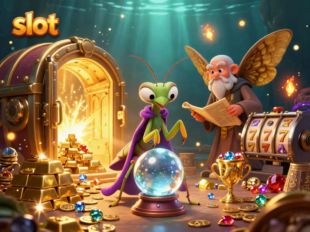 Experience slot magic with fortune teller and librarian in a vibrant casino scene.