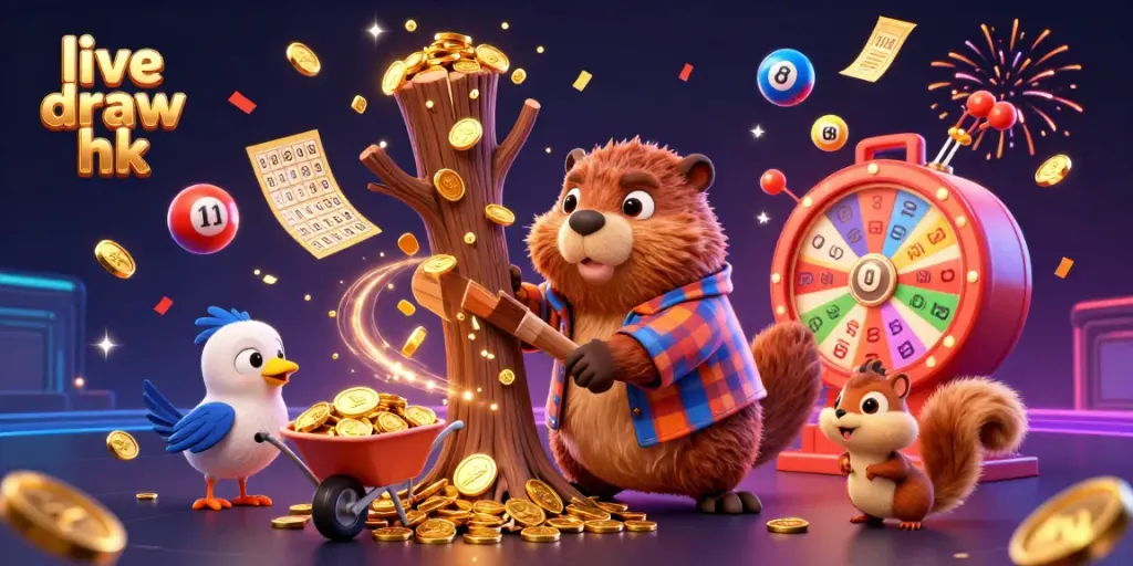 Engage in excitement with live draw hk featuring jumping lottery balls and celebratory characters.