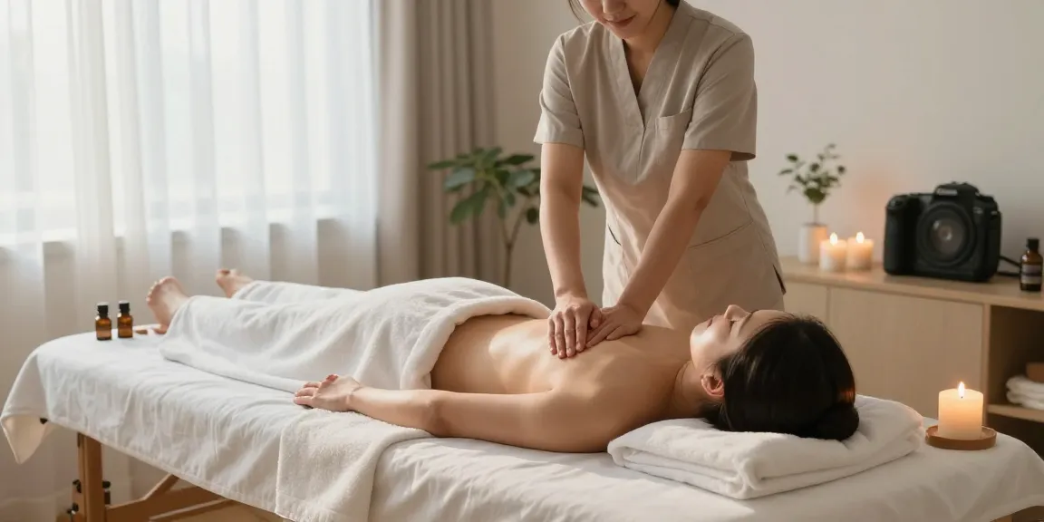 Enjoying a 강서구출장마사지 service in a tranquil home environment with soothing elements.