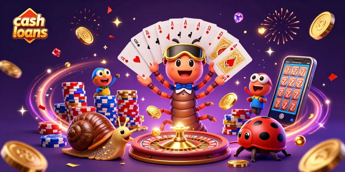 Cash loans depicted in a vibrant casino scene with a dealer and characters celebrating victories.