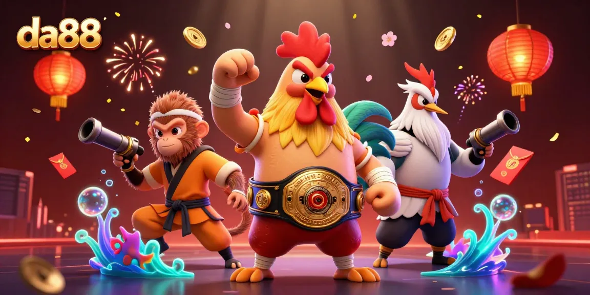 Experience thrilling gameplay at da88 with a dynamic casino scene of fierce characters and colorful elements.