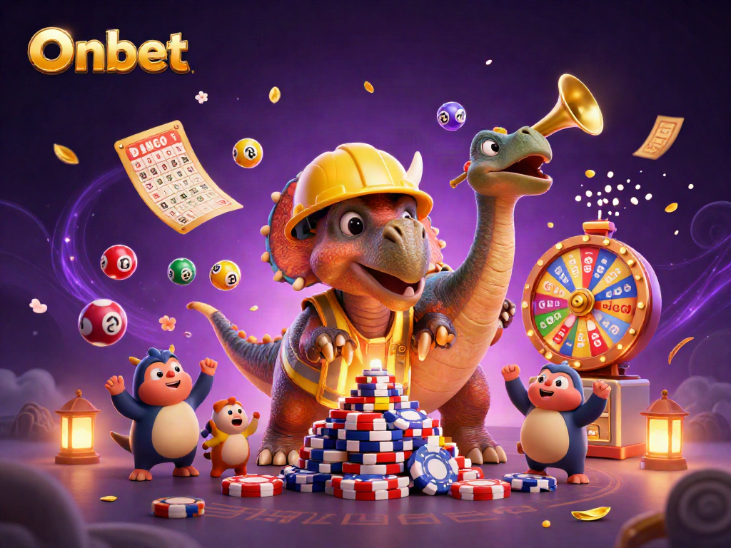 Engage in thrilling moments with Onbet as characters cheer around dynamic lottery games.