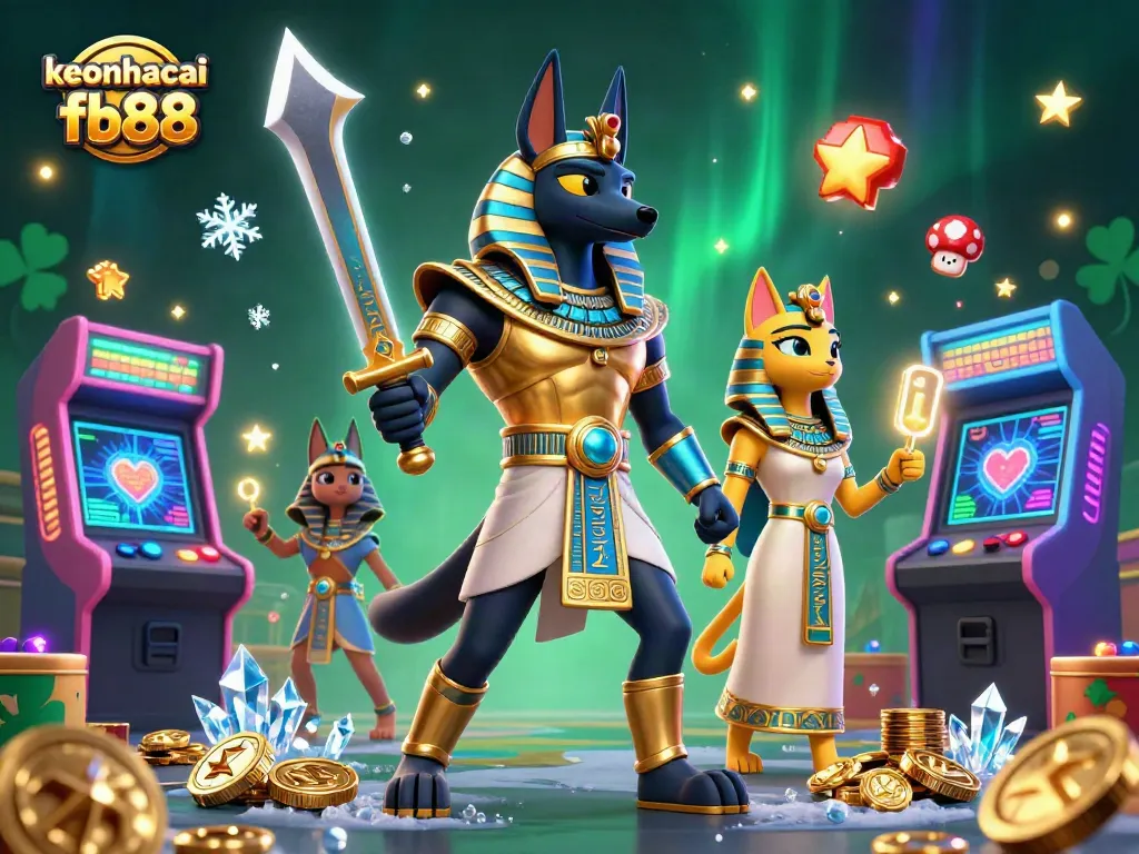 Engage in the excitement of keonhacai fb88 with ancient Egyptian warriors amidst vibrant casino elements.