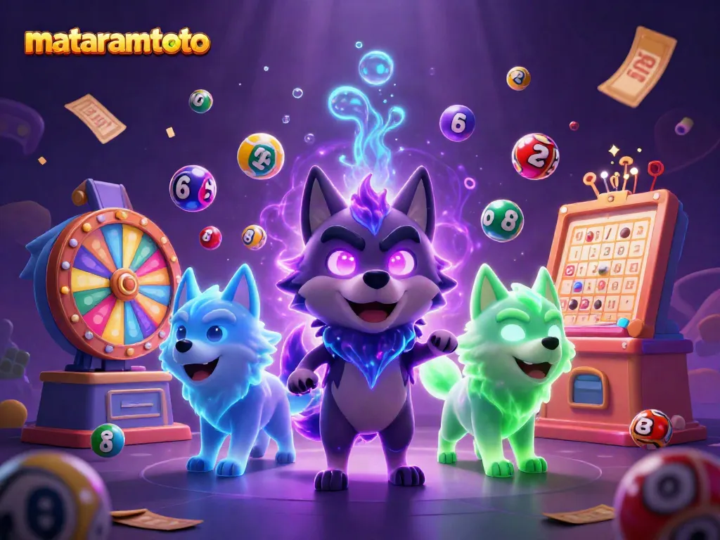 Experience the vibrant world of mataramtoto with lottery excitement depicted through colorful elements and dynamic characters.