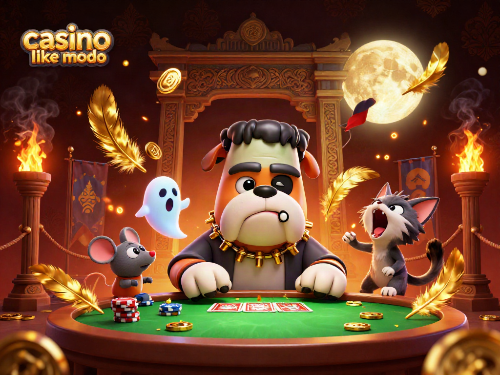 Engage in excitement like casino like modo with a cartoon monster dealer and unique game elements.