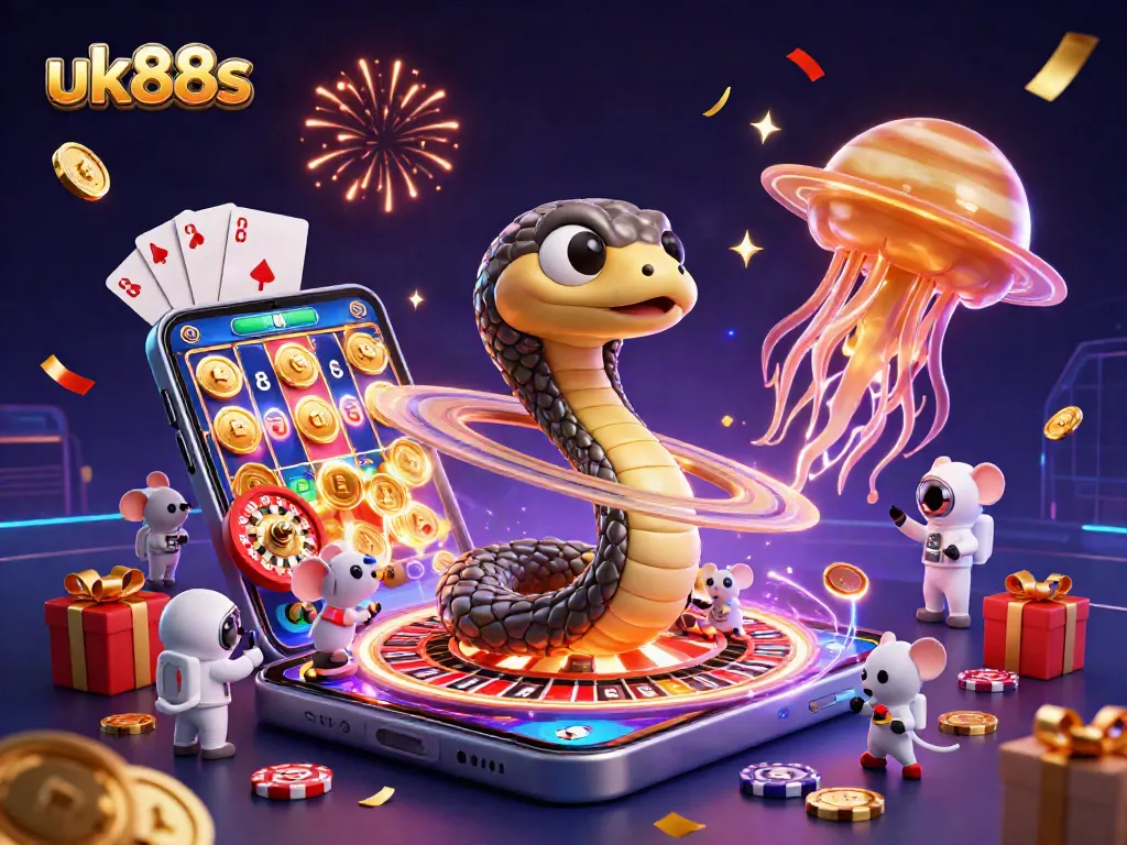 Engage in thrilling bets with uk88s in an enchanting cosmic casino scene alive with action.