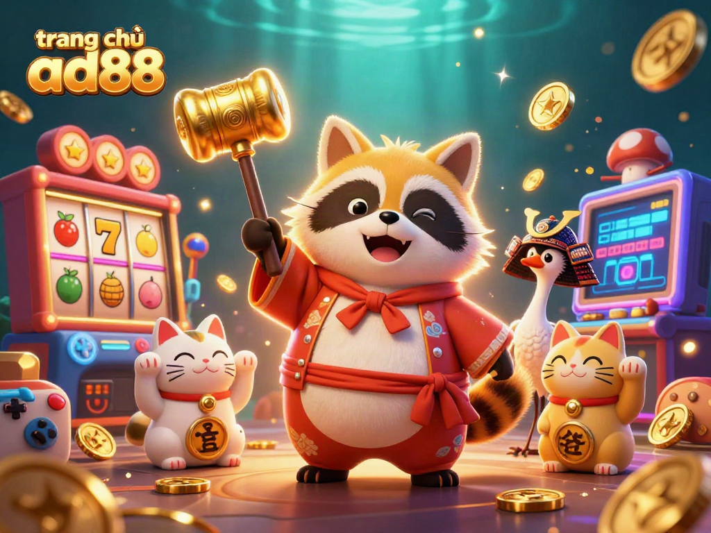 Engage with the vibrant world of trang chủ ad88, featuring cheerful characters and slot machines.