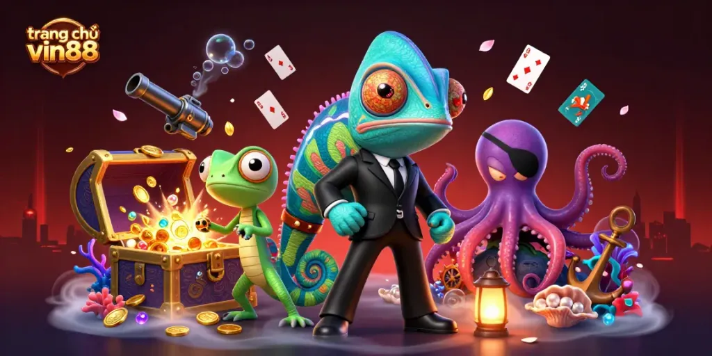 Win big at trang chủ vin88 with a vibrant, dynamic 3D casino scene featuring exciting characters and game elements.