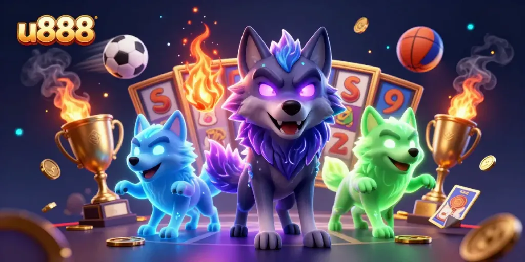 Engage in thrilling sports betting and slots action with u888's dynamic 3D scene.