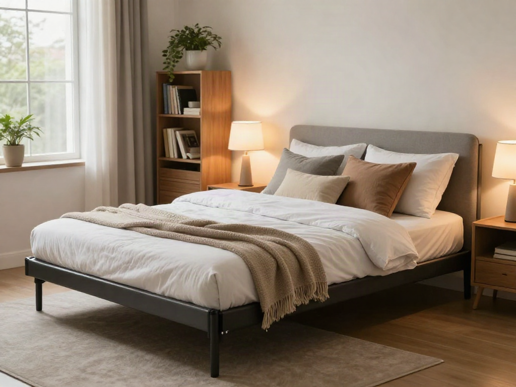 Stylish fold up bed in cozy modern bedroom setting.