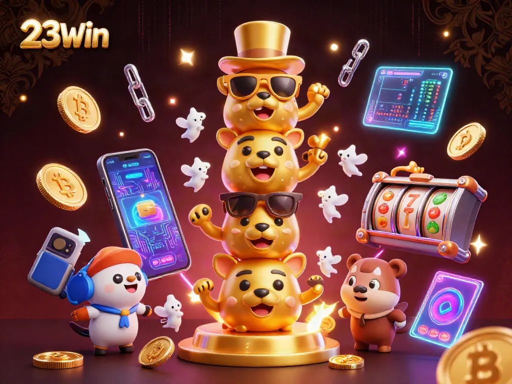 Engage in 23Win's thrilling slots with vibrant symbols and dynamic 3D elements.
