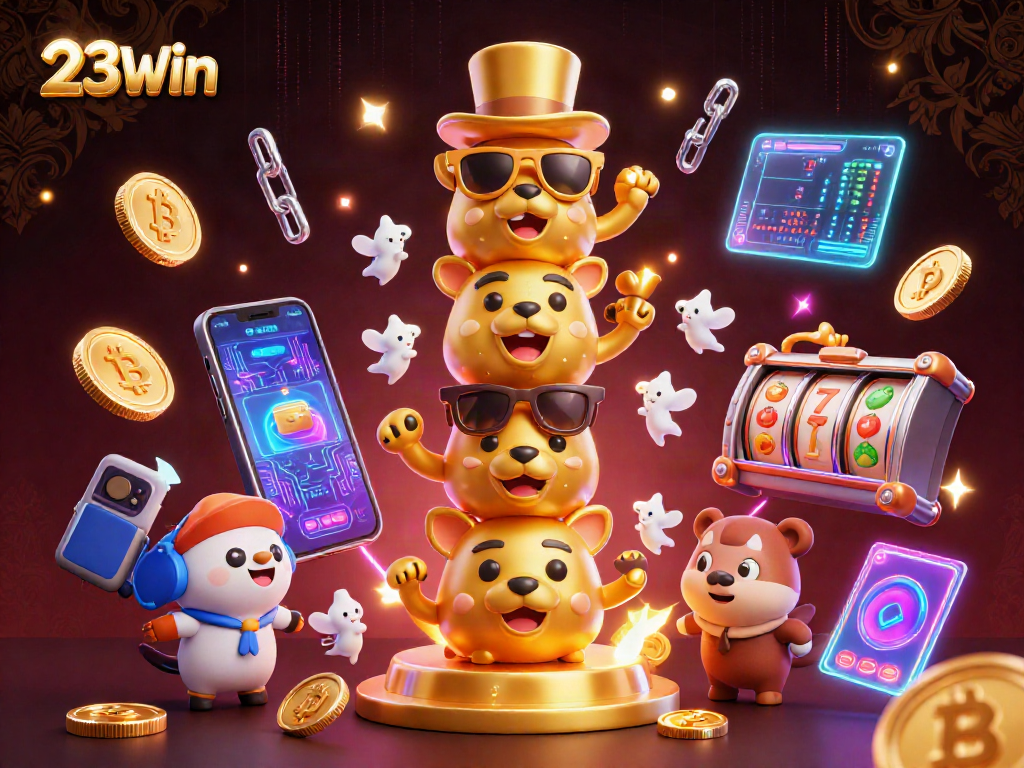 Engage in 23Win's thrilling slots with vibrant symbols and dynamic 3D elements.