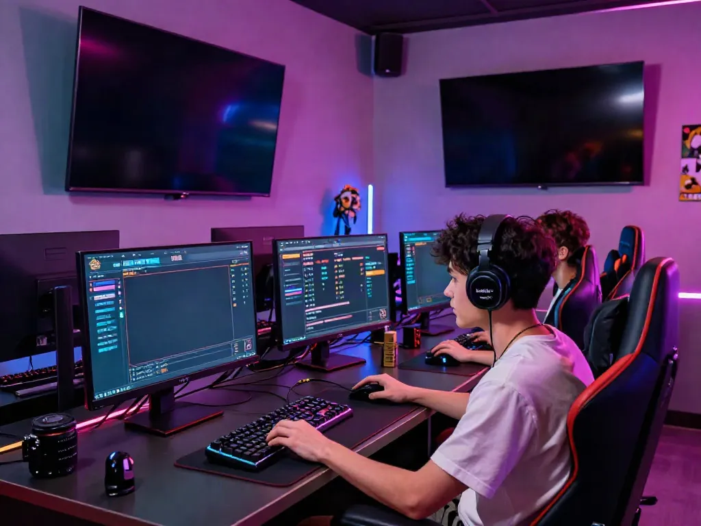 Immersive hargatoto online gaming scene with live betting displays and vibrant lighting.