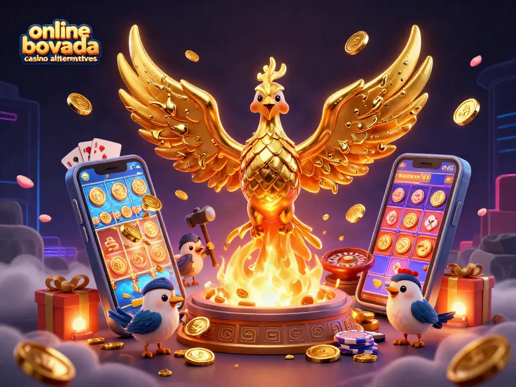 Engage with online bovada casino alternatives through vibrant 3D illustration showcasing dynamic gaming elements.