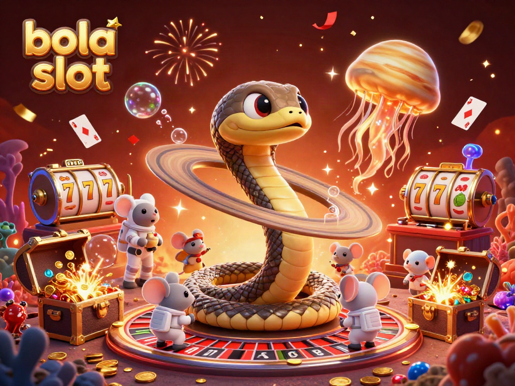 Engaging cosmic scene showcasing the vibrant action of bola slot betting with cartoon characters.