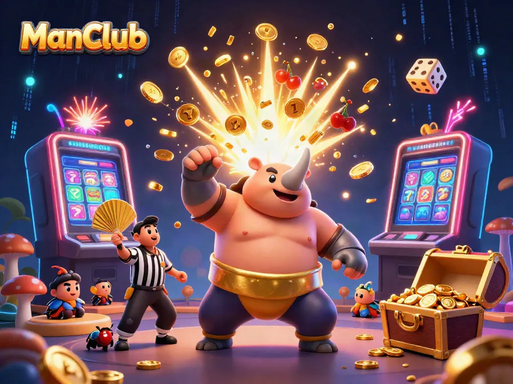 ManClub offers engaging gaming experiences with vibrant visual effects, featuring a colorful casino scene.