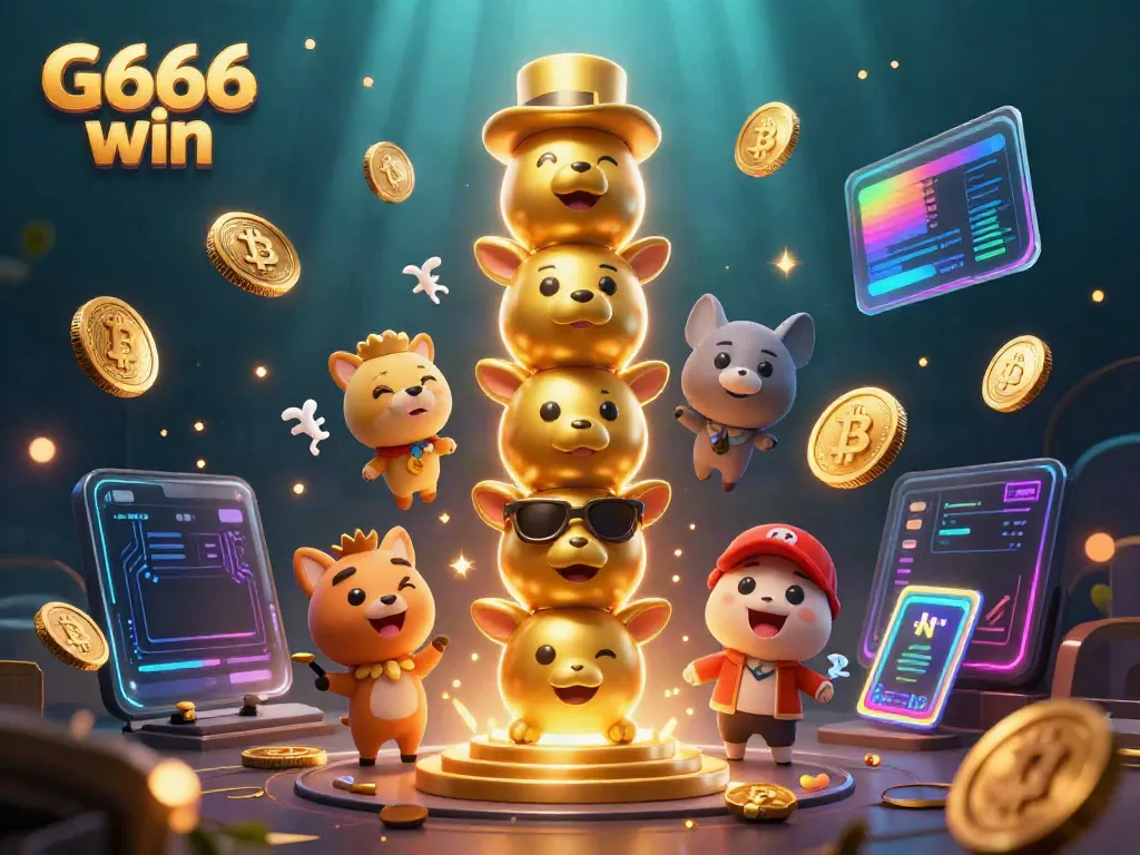Experience vibrant G666 win gameplay with dynamic 3D characters and neon crypto elements.