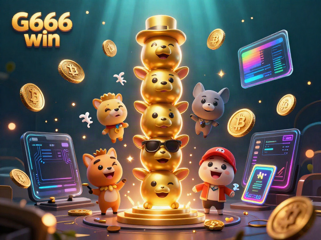 Experience vibrant G666 win gameplay with dynamic 3D characters and neon crypto elements.