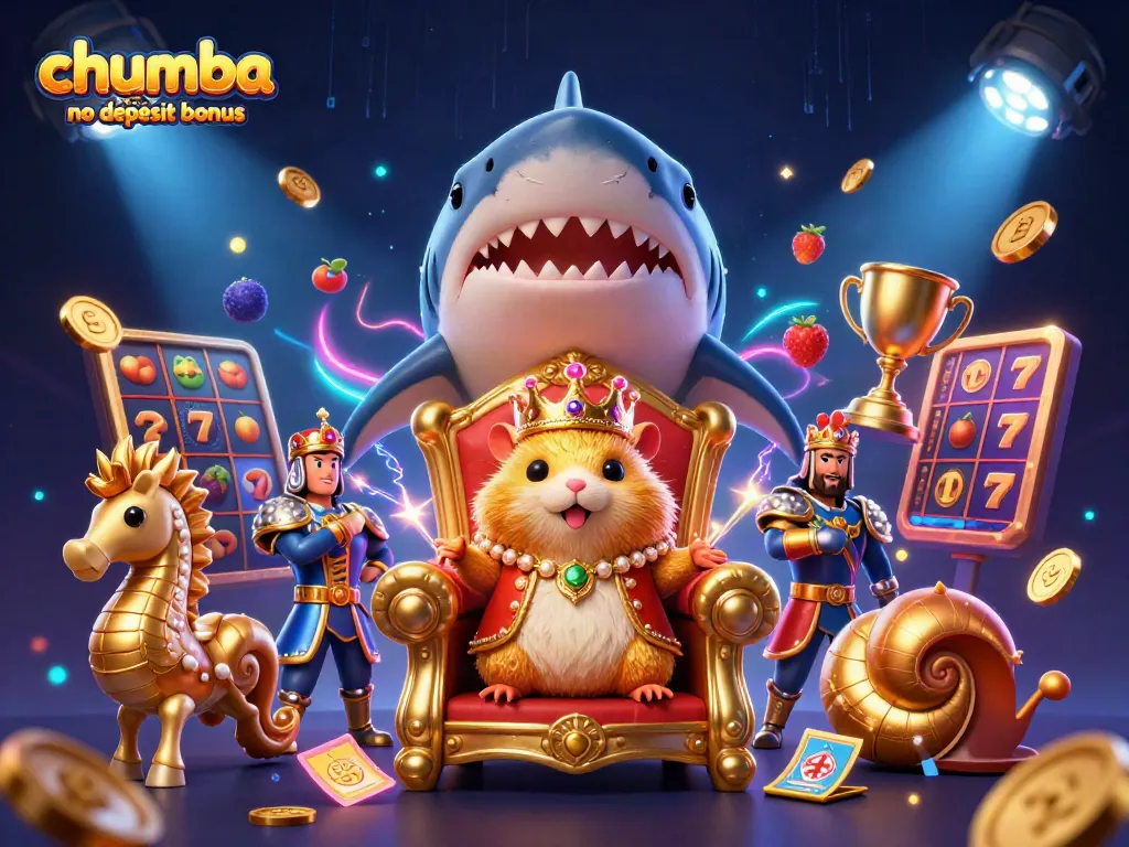 Experience the excitement of the Chumba Casino no deposit bonus with dynamic slot illustrations and royal characters.