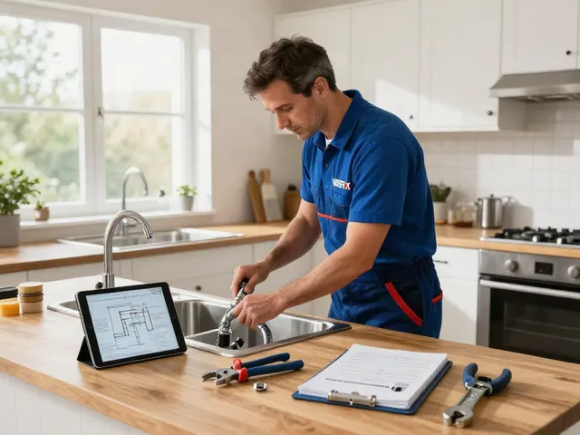 WEFIX London plumber installing a modern kitchen sink, showcasing quality service and professionalism.
