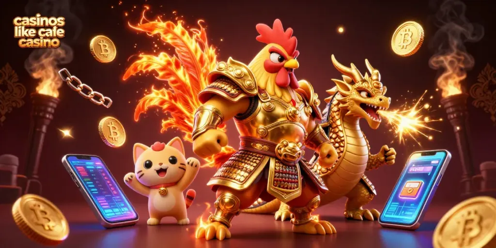 Engage with casinos like cafe casino through this vibrant 3D illustration featuring dynamic characters and crypto elements.