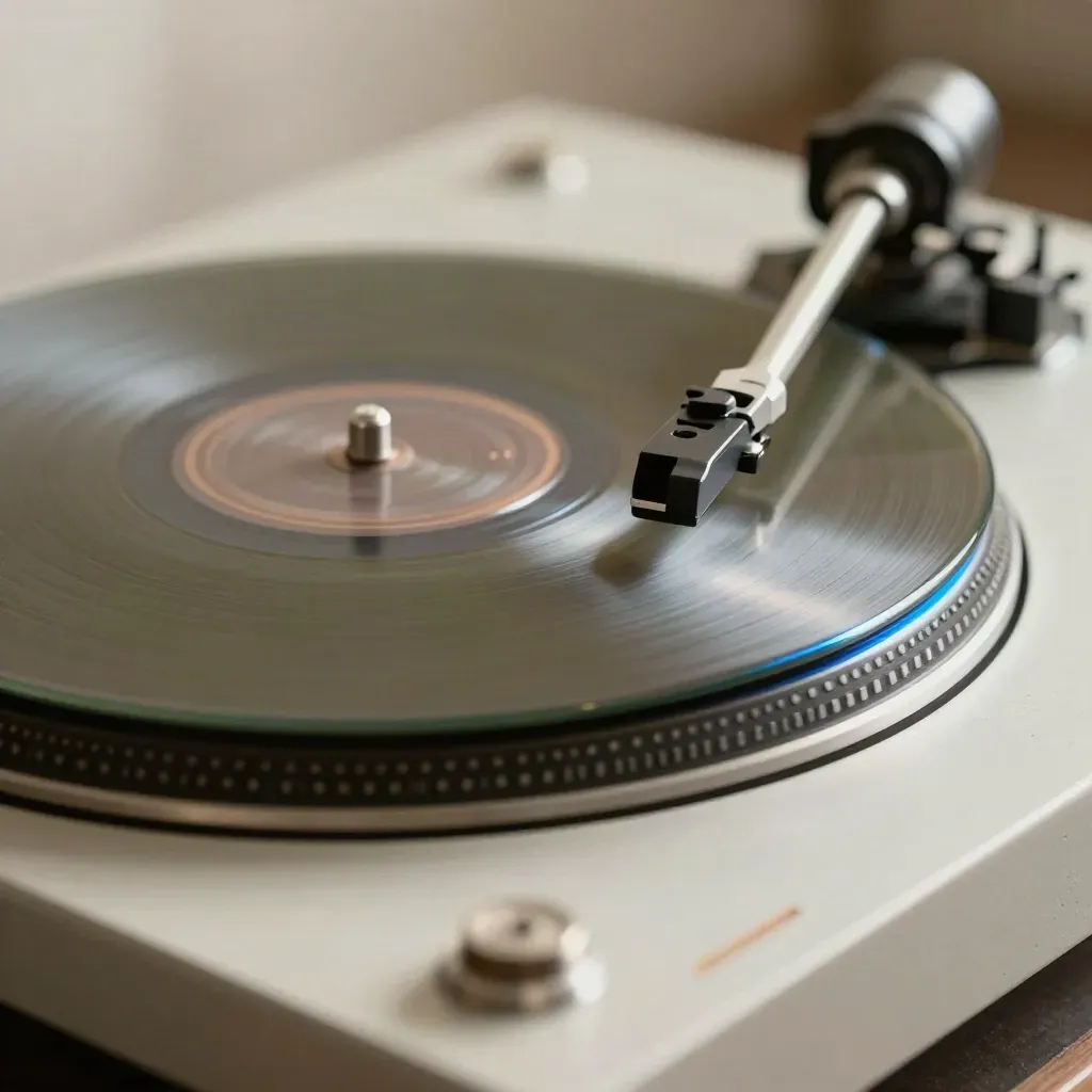 Macro of motion tools: playback wheel, acetate frame cards and a spinning disc platform.