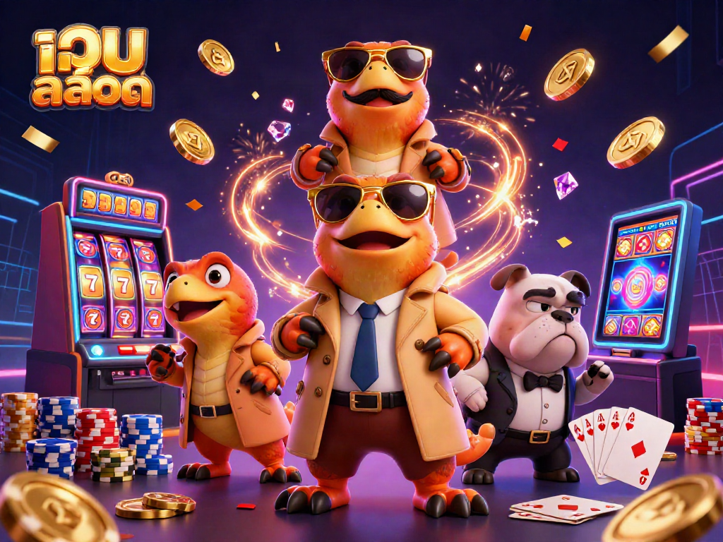 Experience the thrill of เว็บสล็อต gaming with raptors in a trench coat entering a VIP lounge.