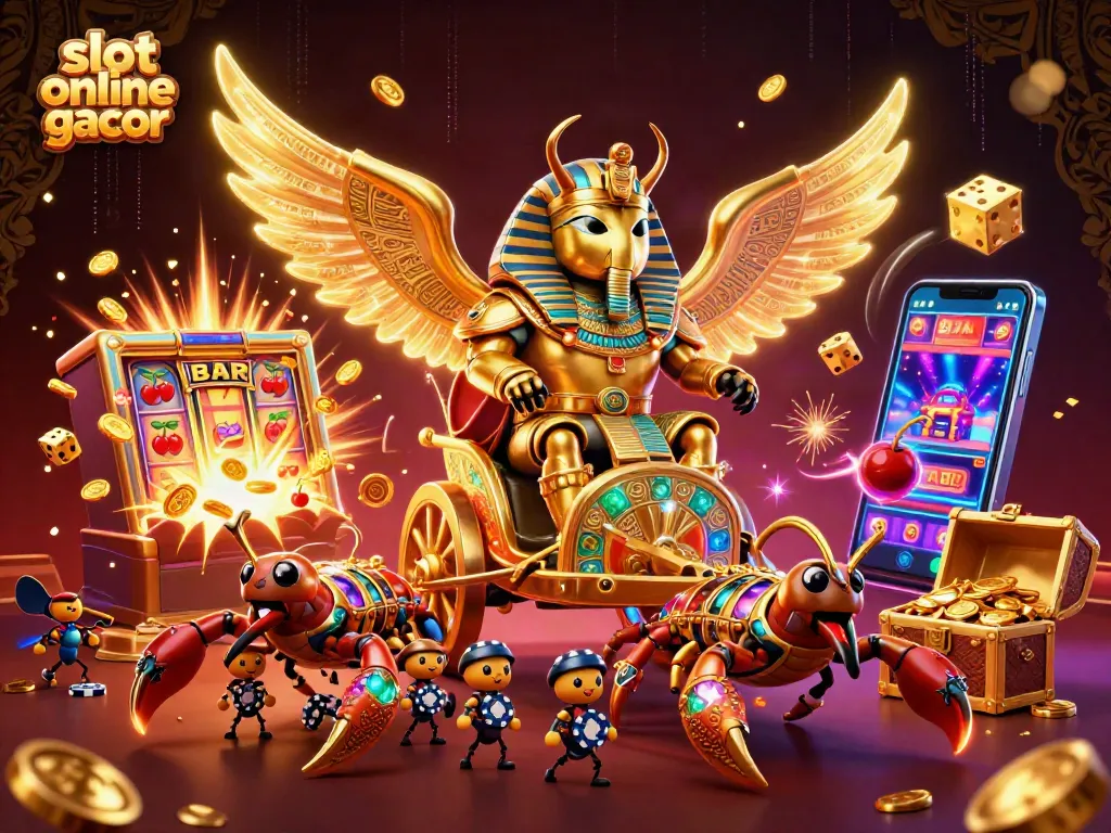 Win big with dynamic slot online gacor illustration featuring vibrant casino elements and characters.