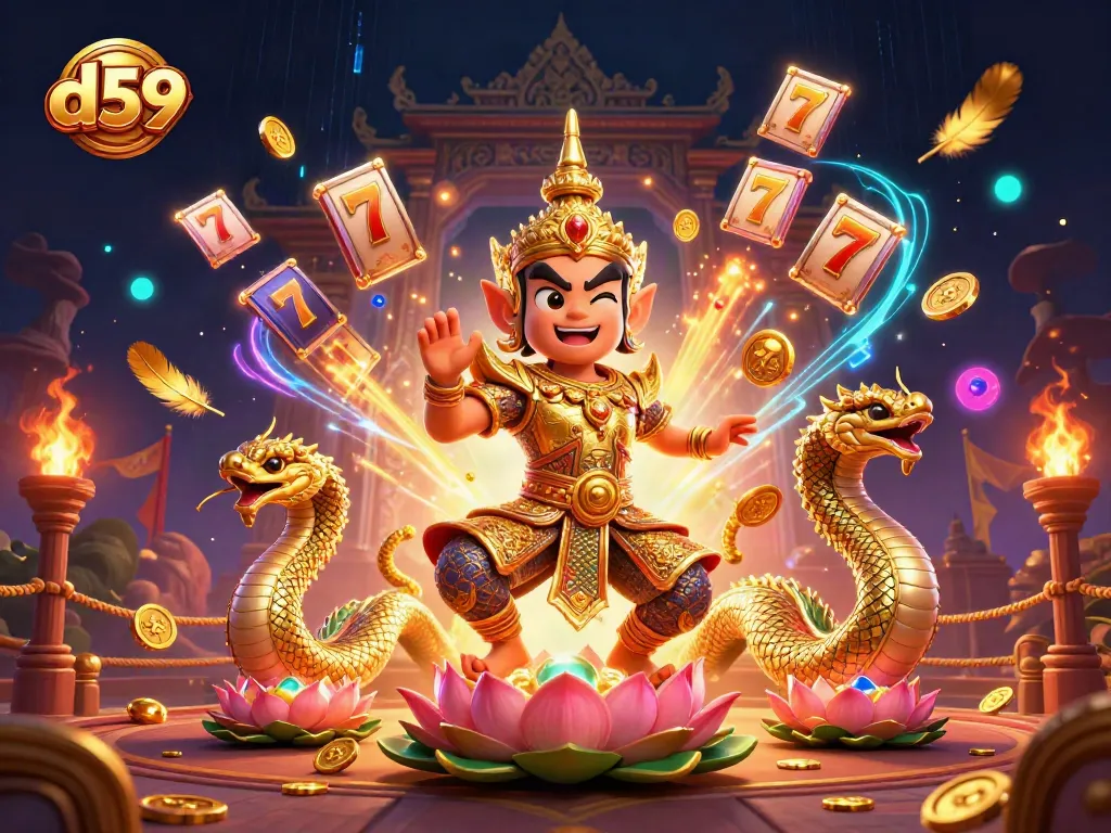 Play dynamic slots with d59 featuring vibrant guardians, gold coins, and lucky symbols.