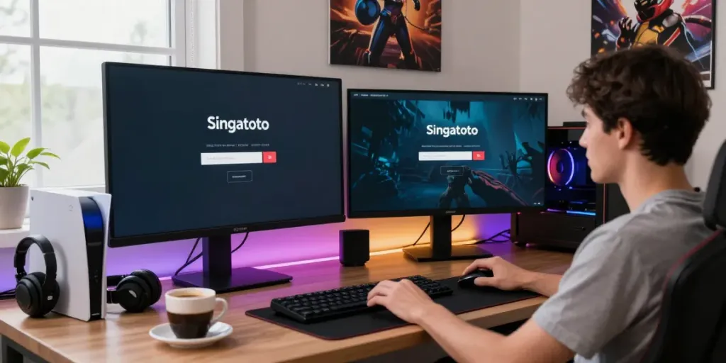 Seamless Singatoto login experience in an inviting gaming setup with colorful LED lights and modern accessories.