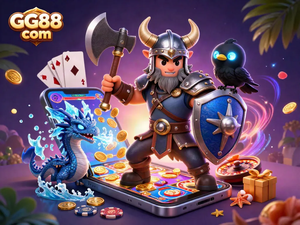 Engage in exciting games at GG88 com with charming 3D Viking warriors and lively gaming elements.